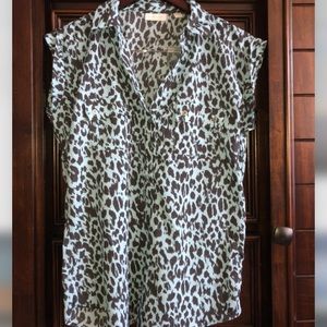 Blue and Black leopard print blouse